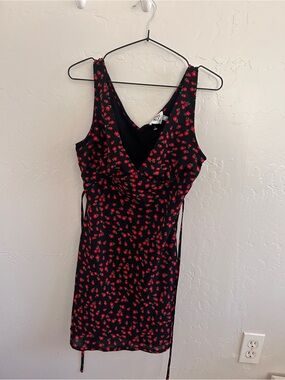 Princess Polly Black Mini Dress with Red Rose Print